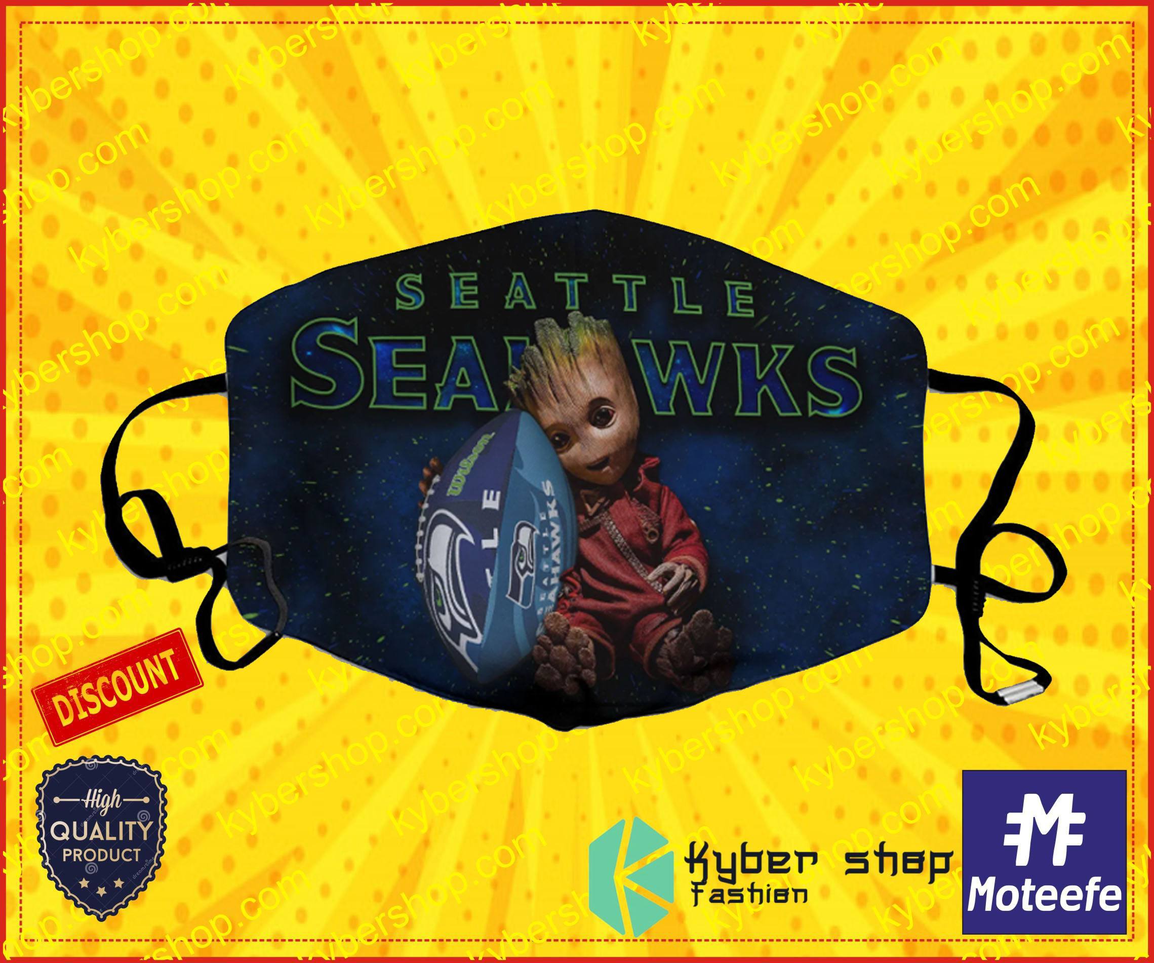 Baby Groot Seattle Seahawks Face Mask2
