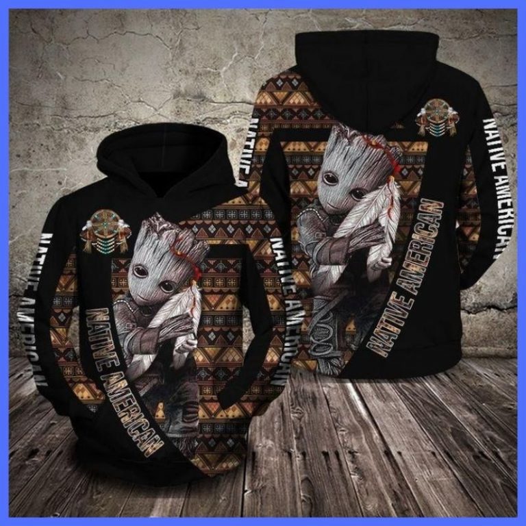 Baby Groot hug native American 3d hoodie (2)