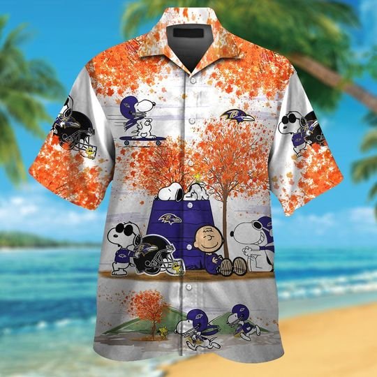 Baltimore ravens The Peanuts Snoopy autumn hawaiian shirt,short -BBS