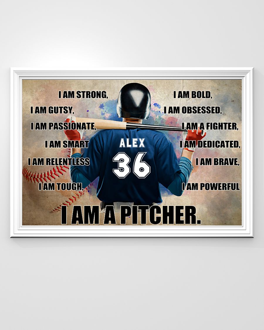 Baseball I am pitcher custom name and number poster 8