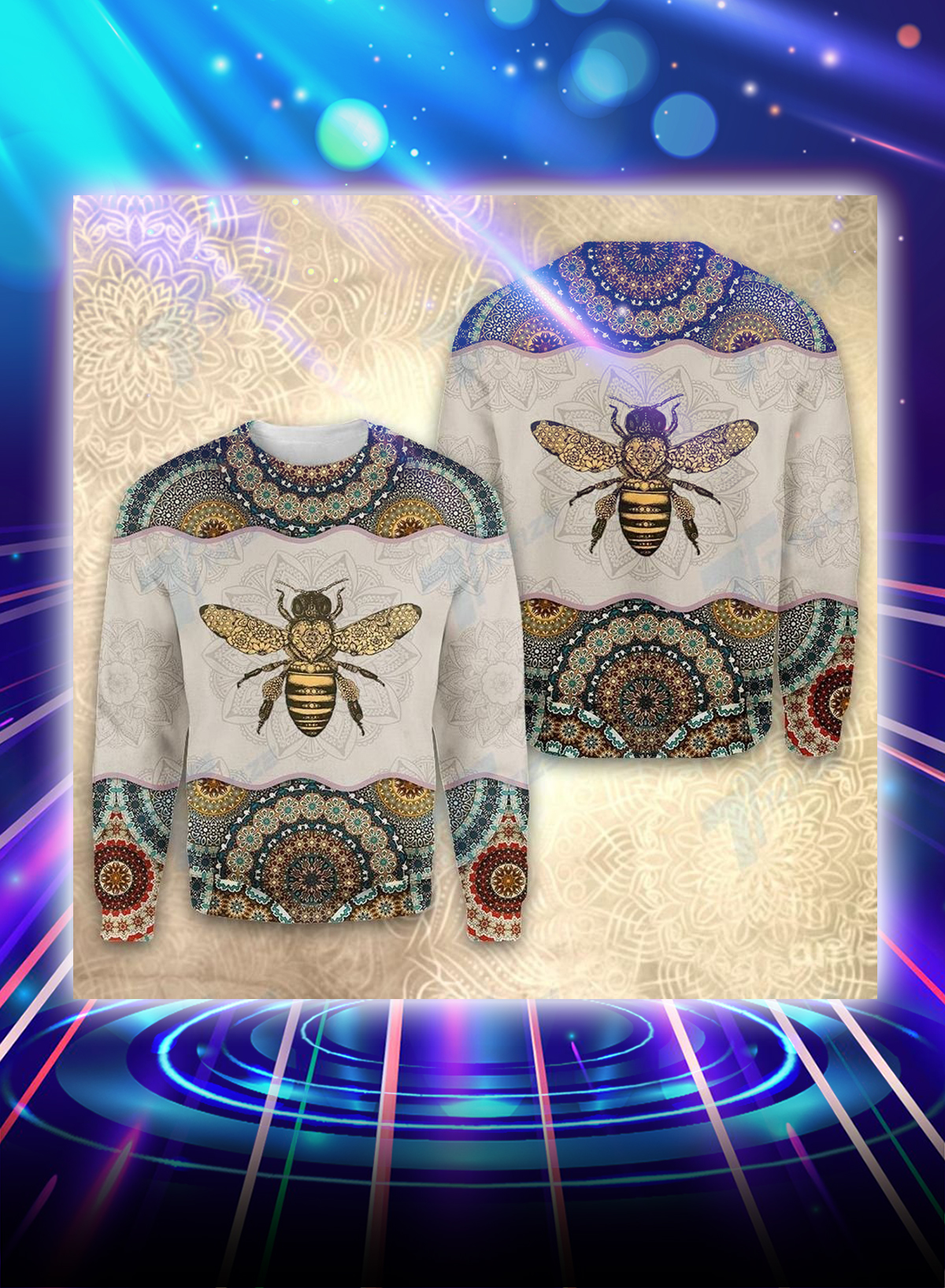 Bee mandala all over printed sweatshirt