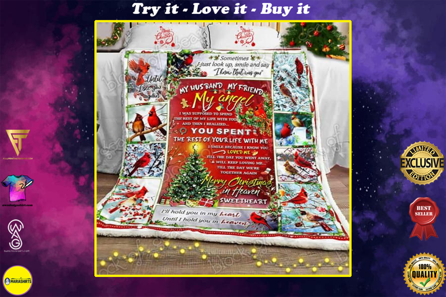 [special edition] my husband my friend my angel merry christmas in heaven sweetheart blanket – maria