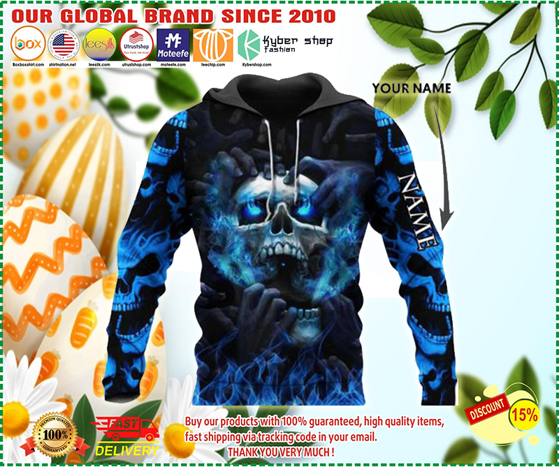 Blue eyes screaming skull custom personalized name 3d hoodie