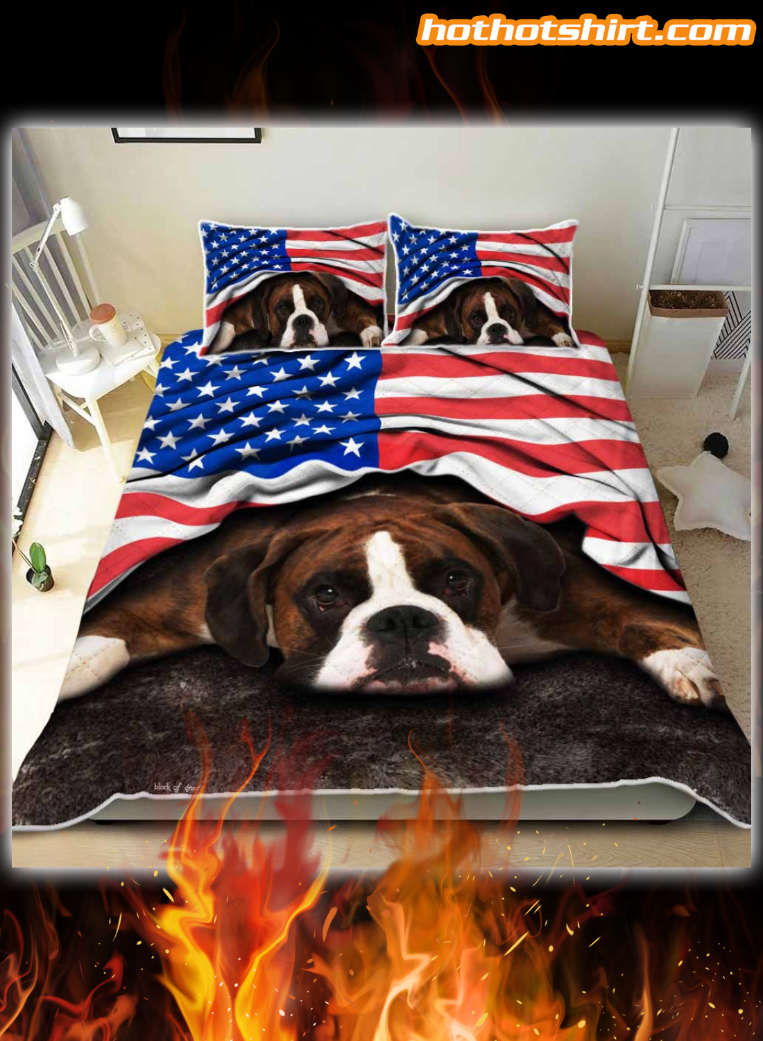 Boxer Dog American Flag Bedding Set 1