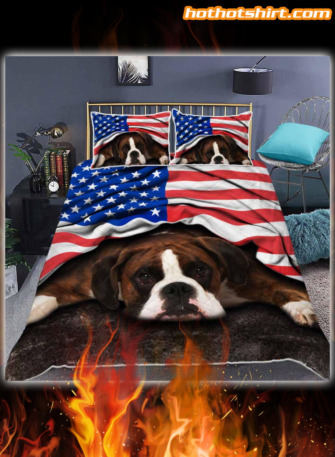 Boxer Dog American Flag Bedding Set