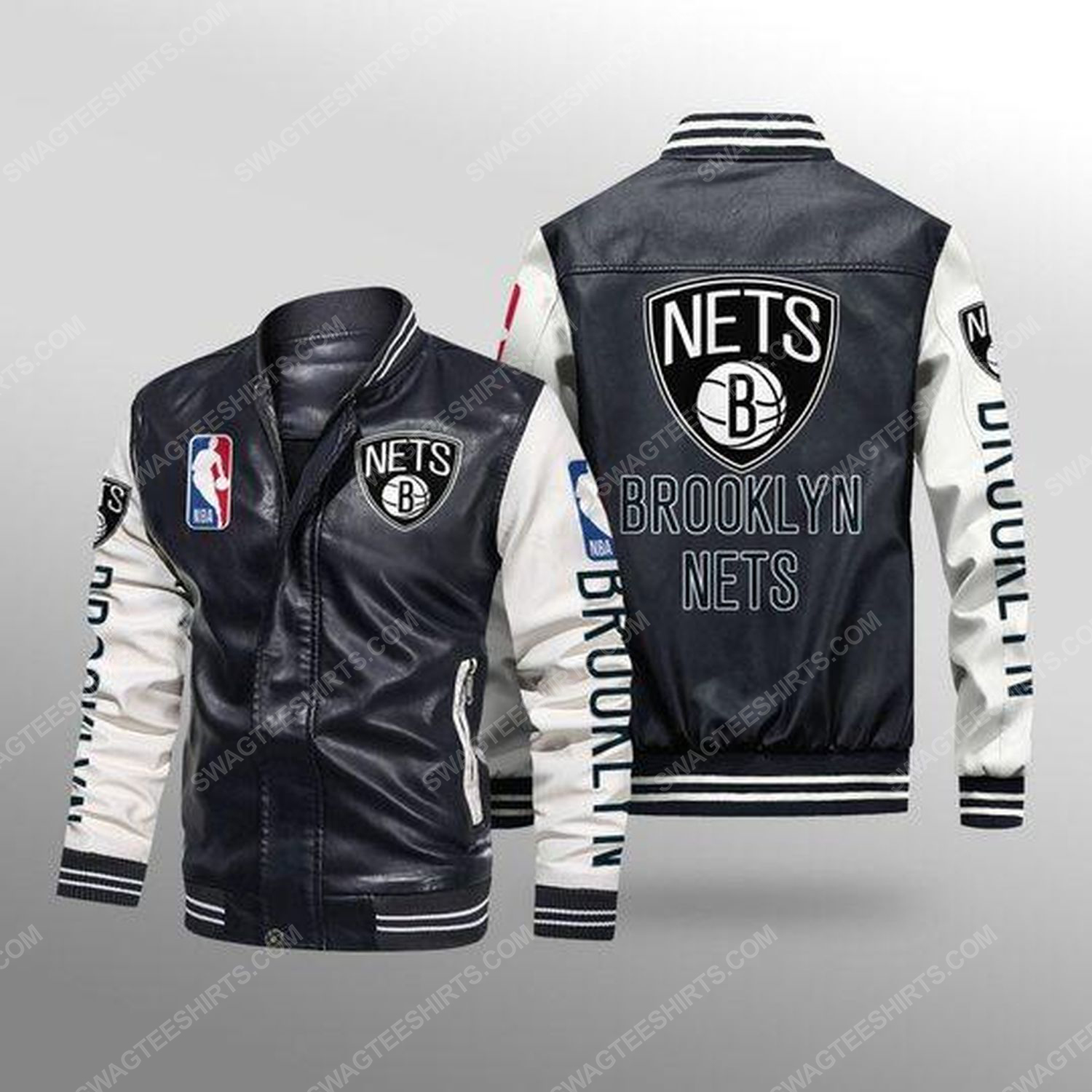 [special edition] Brooklyn nets all over print leather bomber jacket – maria