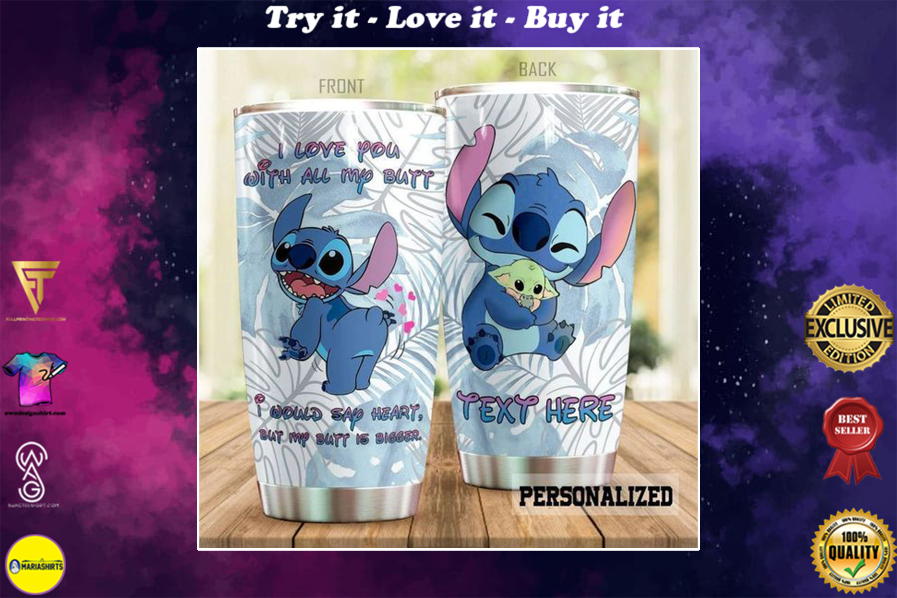 [special edition] custom name i love you with all my butt stitch tumbler – maria