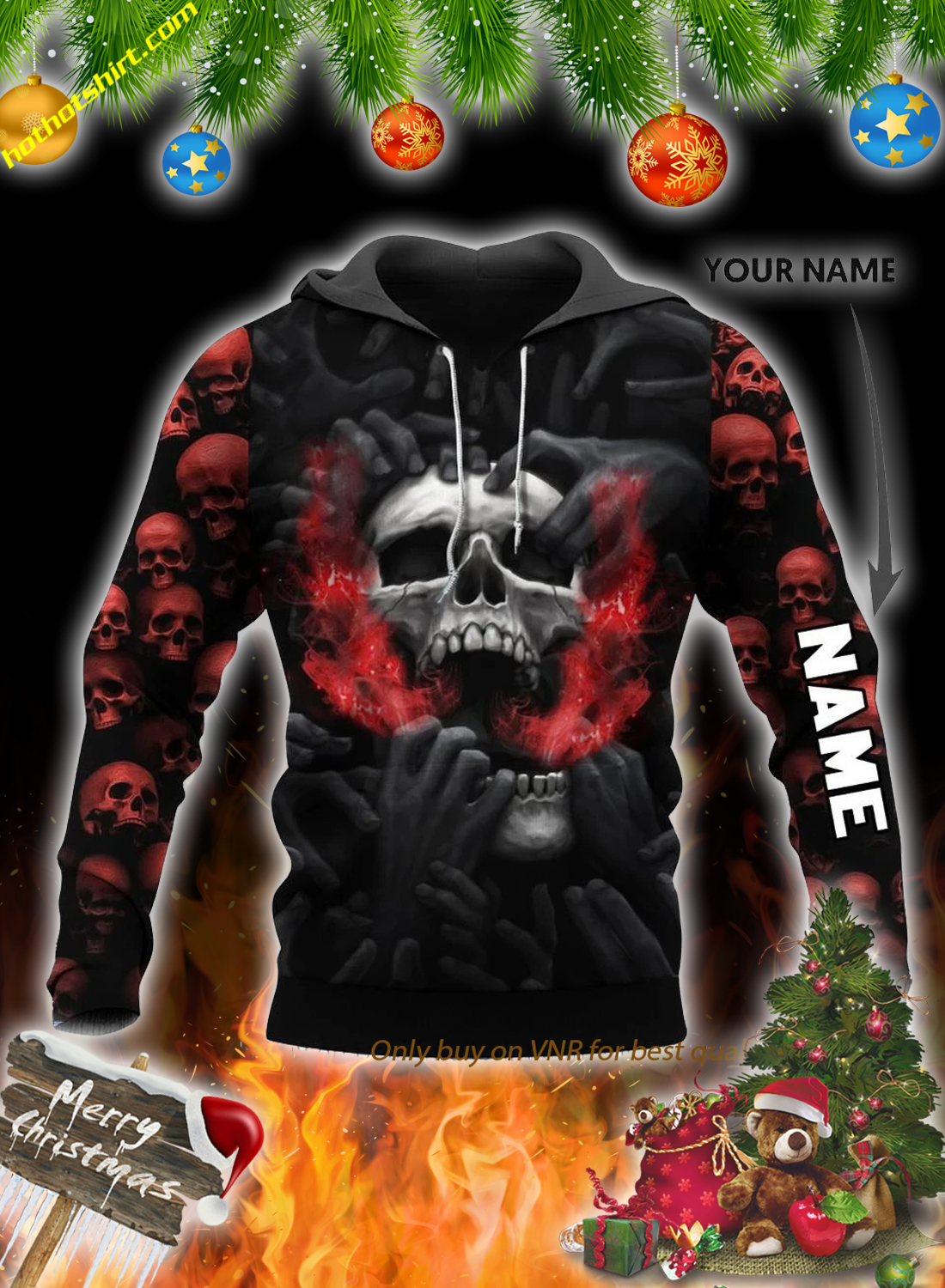 Red head skull screaming personalized custom name 3d hoodie
