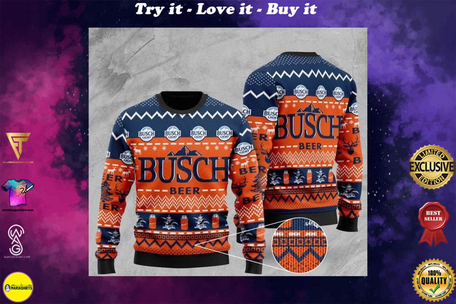 [special edition] busch light beer all over printed christmas ugly sweater – maria