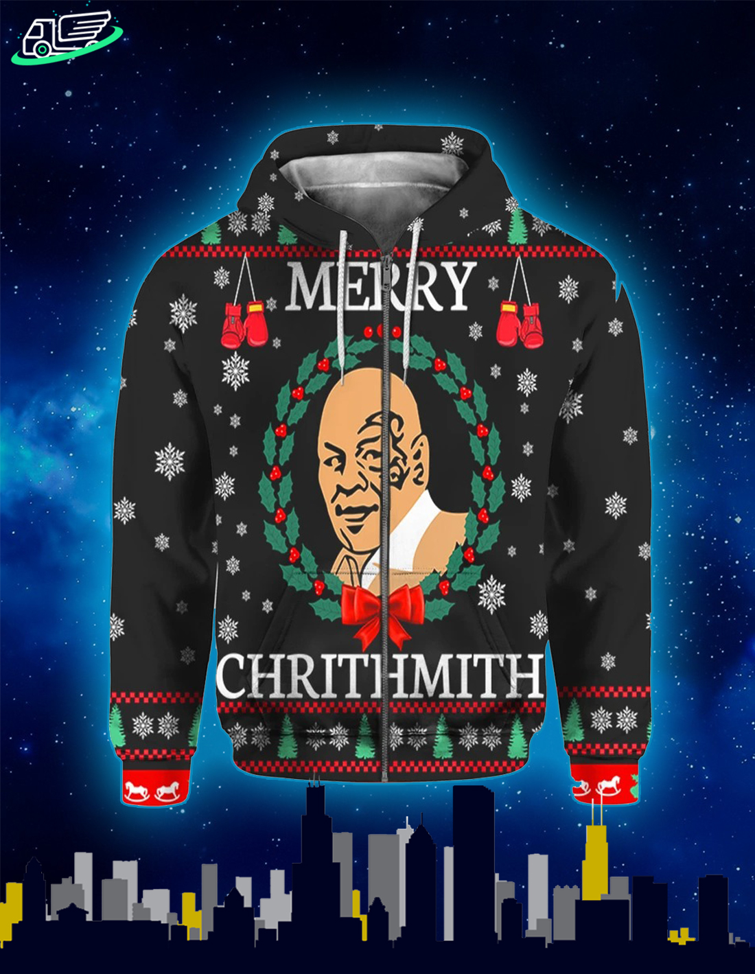 Mike Tyson merry chrithmith christmas zip hoodie