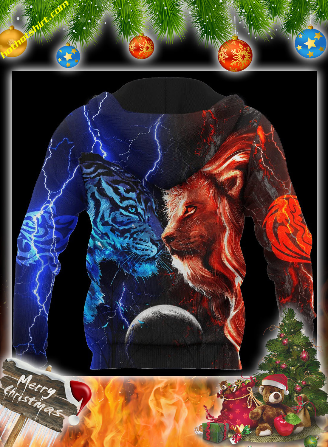 Tiger vs lion galaxy thunder 3d hoodie and shirt 2