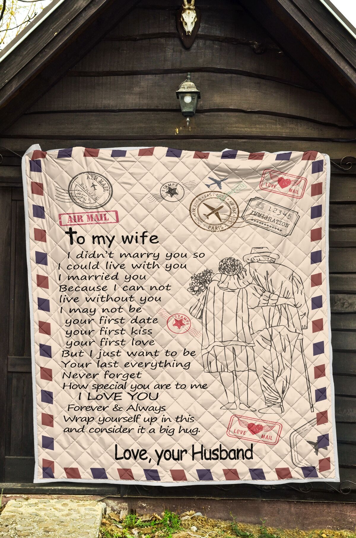 Letter air mail to my wife your husband quilt blanket 4