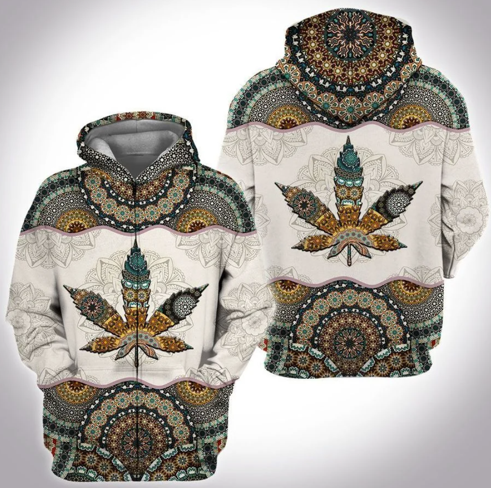 Cannabis mandala all over printed 3D zip hoodie