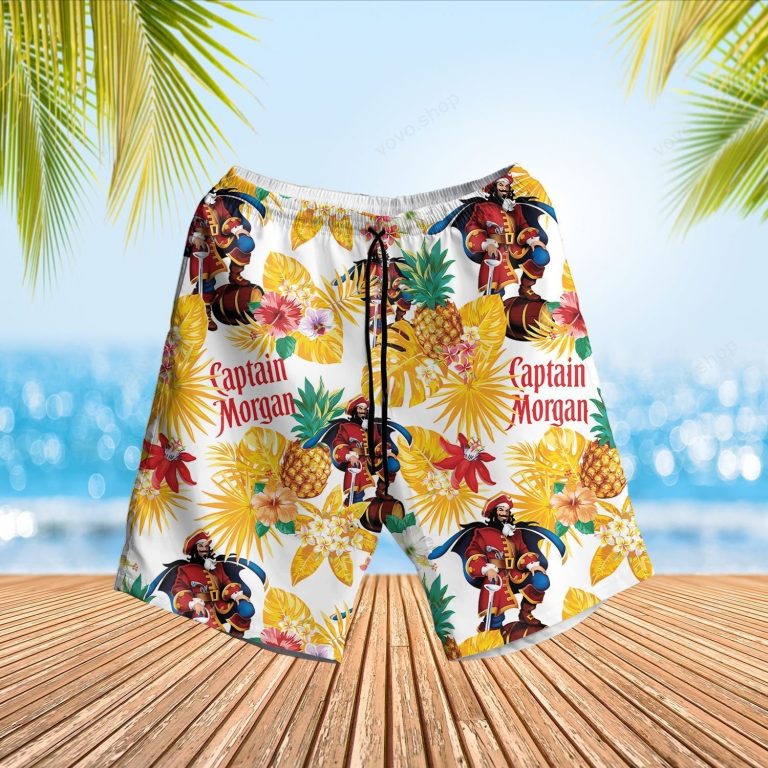 Captain Morgan pineapple Hawaiian shirt short 1