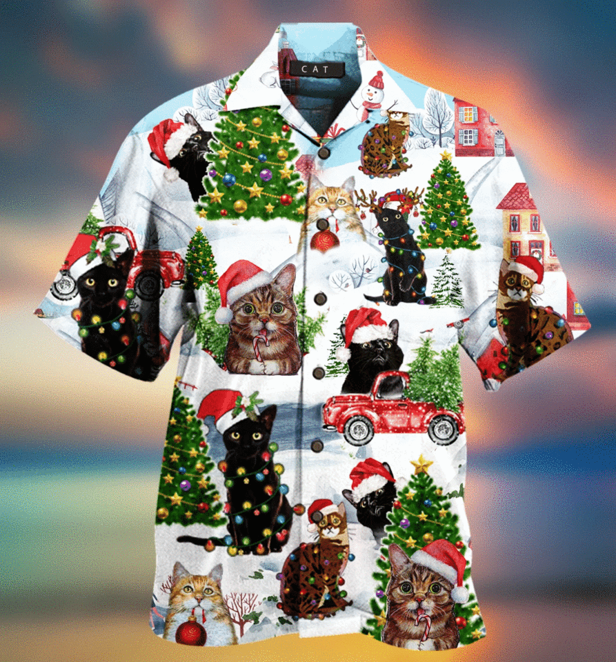 Cat Christmas Santa hawaiian shirt1