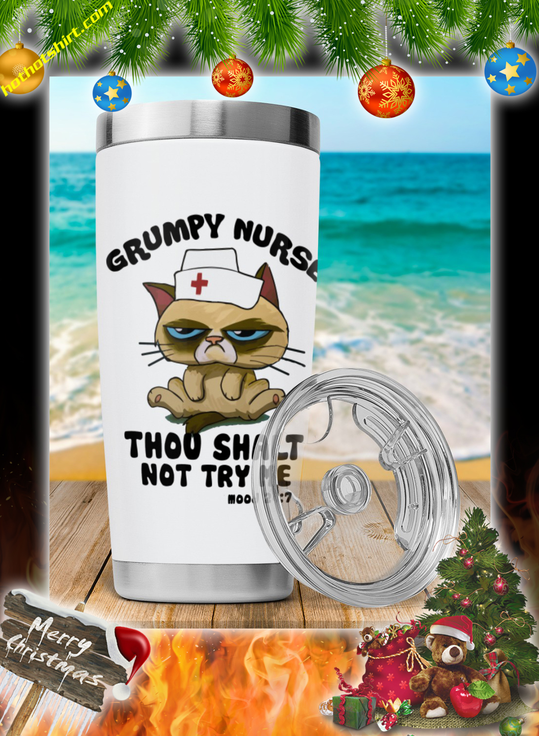 Cat Grumpy nurse thou shalt not try me tumbler 1