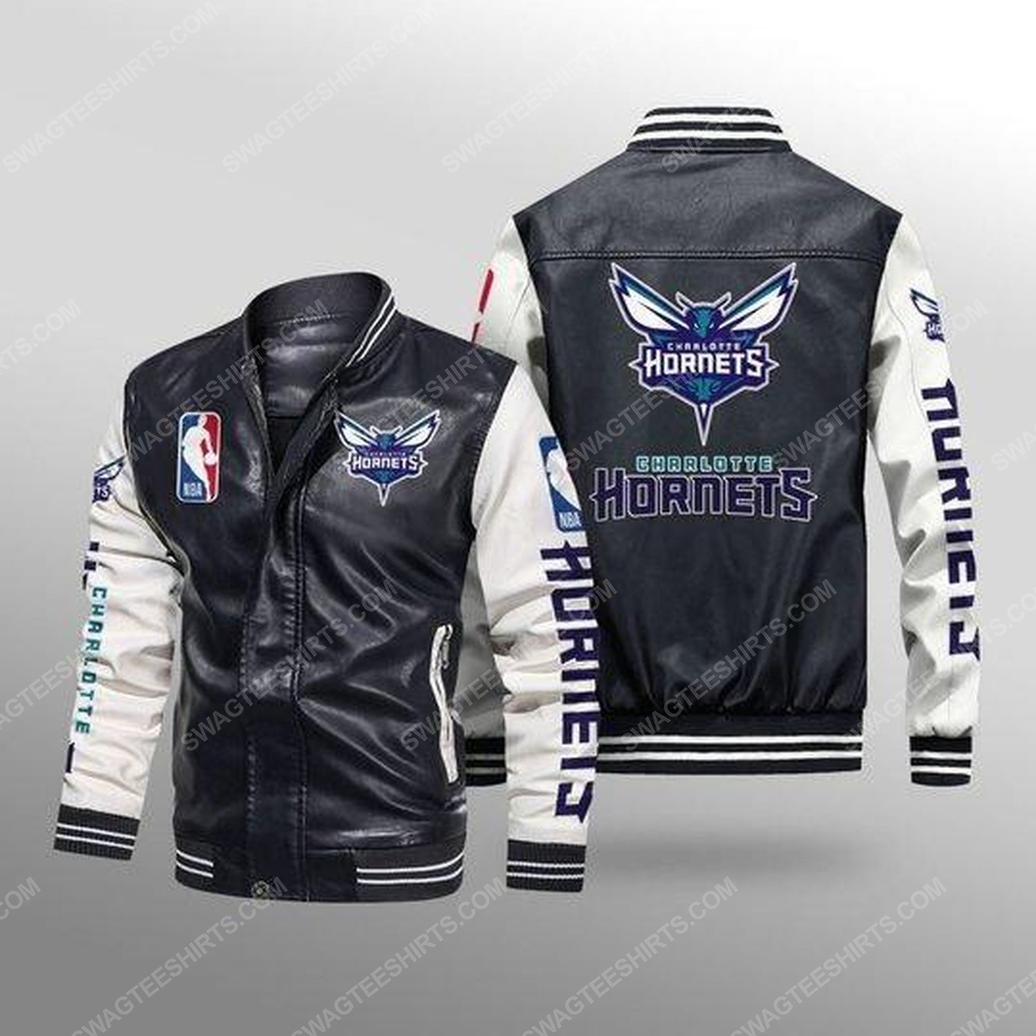 [special edition] Charlotte hornets all over print leather bomber jacket – maria