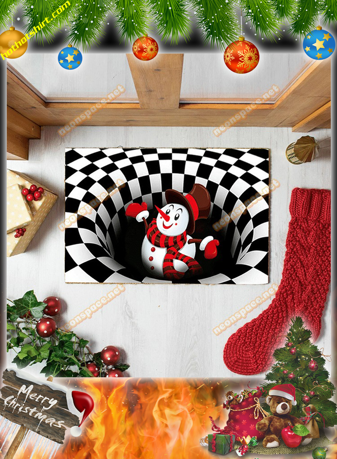 Cheer snowman christmas 3D illusion doormat 1