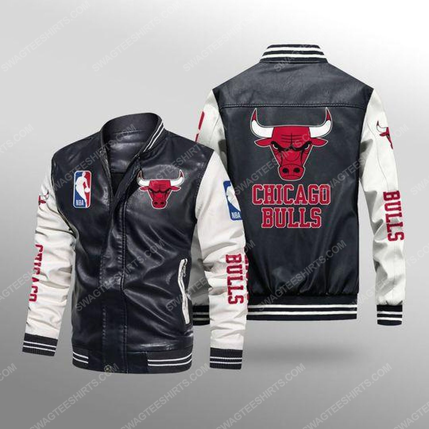 [special edition] Chicago bulls all over print leather bomber jacket – maria