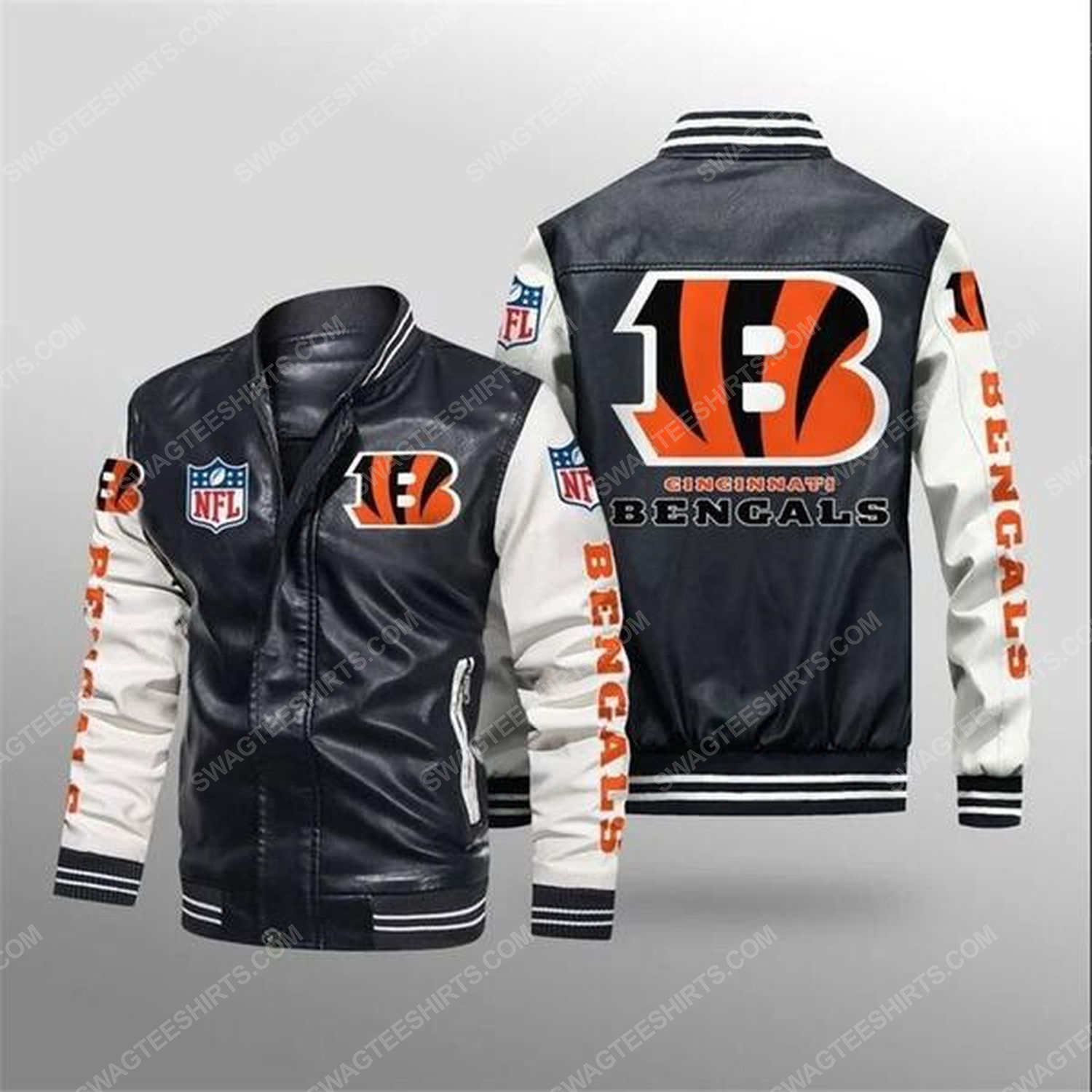 [special edition] Cincinnati bengals all over print leather bomber jacket – maria