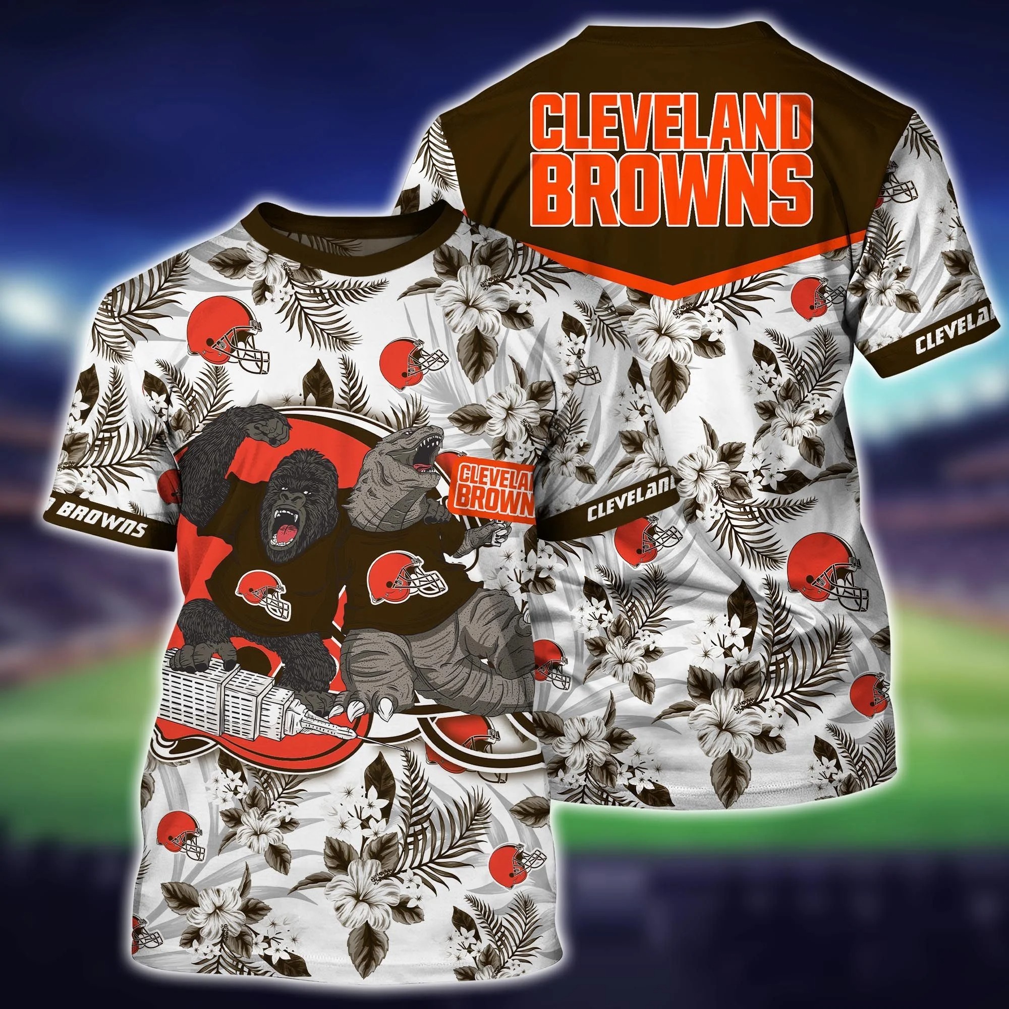 Cleveland Browns King Kong Godzilla tropical flowers 3d T-Shirt – LIMITED EDITION