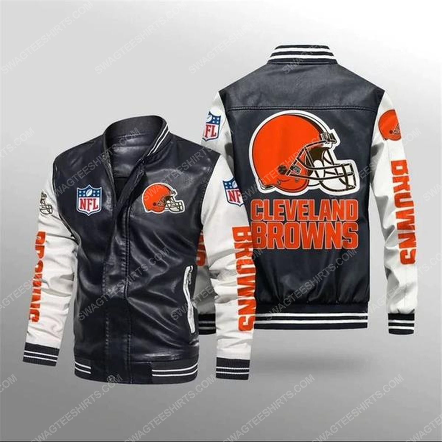 [special edition] Cleveland browns all over print leather bomber jacket – maria