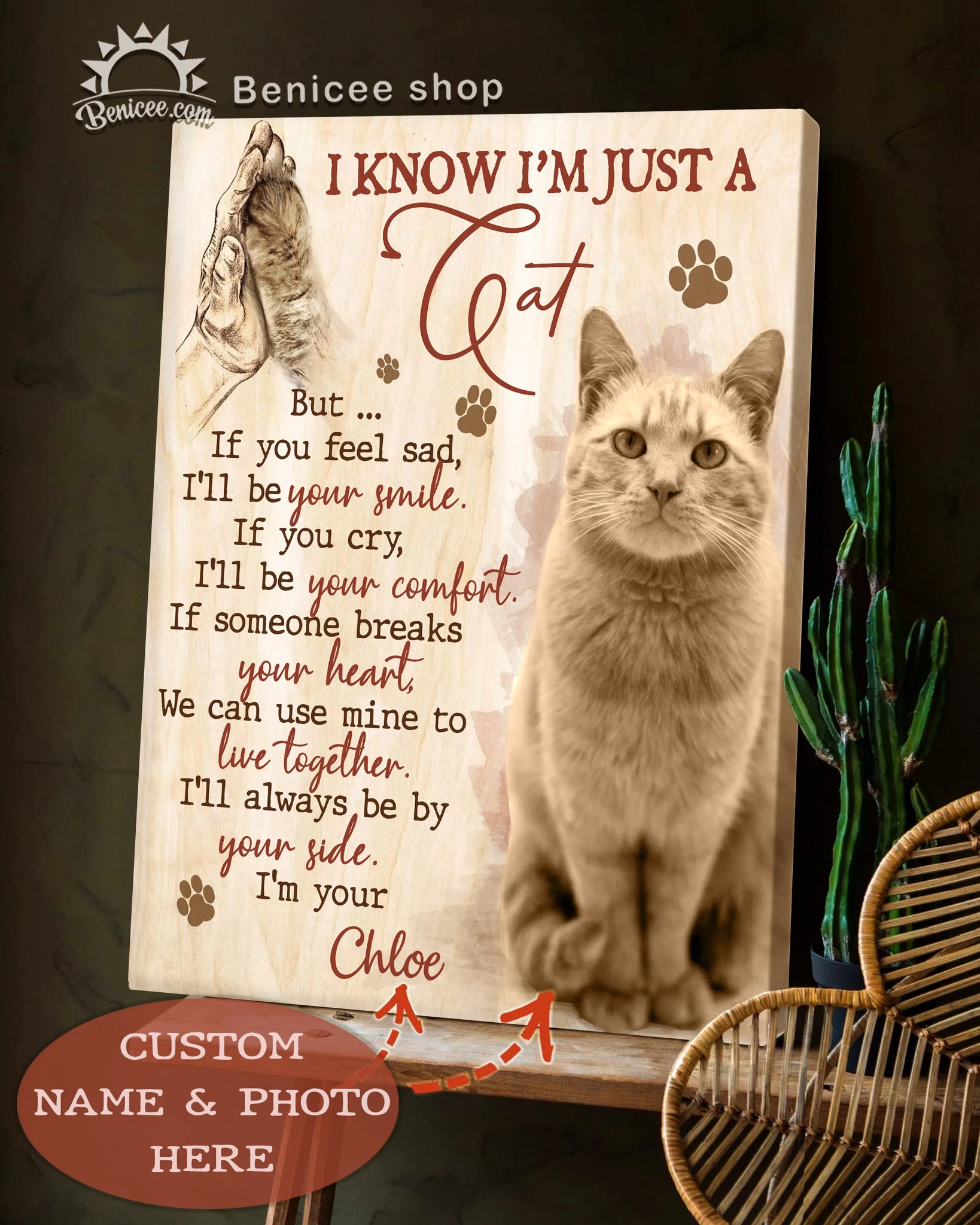 Custom photo and name i know i’m just a cat canvas prints – Hothot