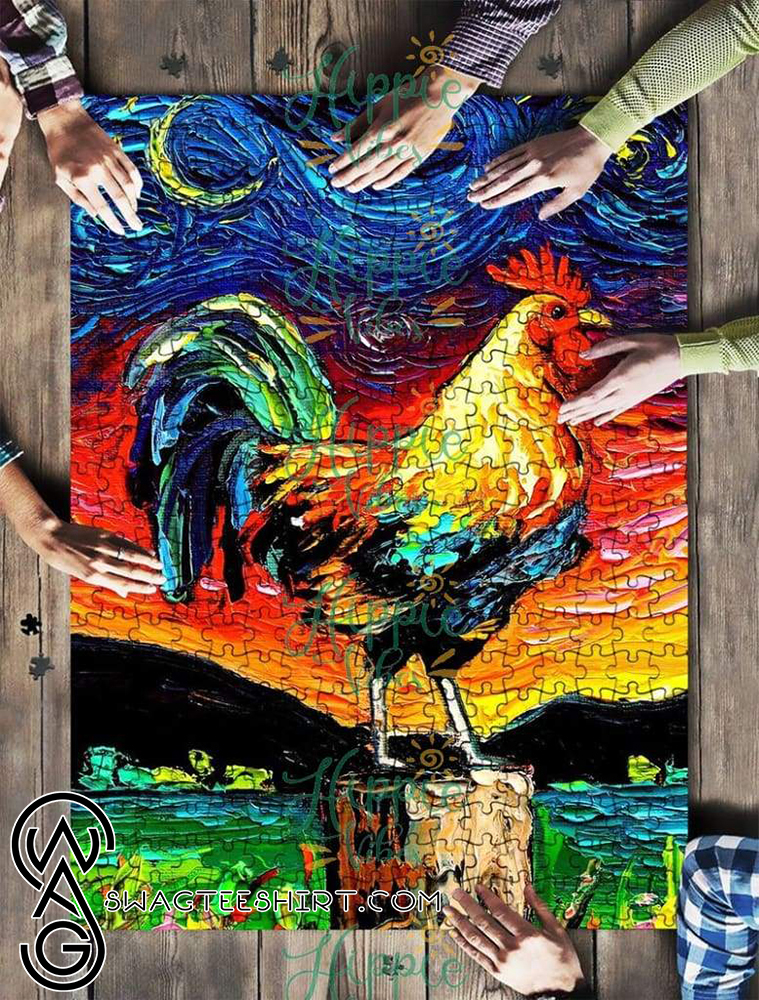 Rooster vincent van gogh starry night jigsaw puzzle