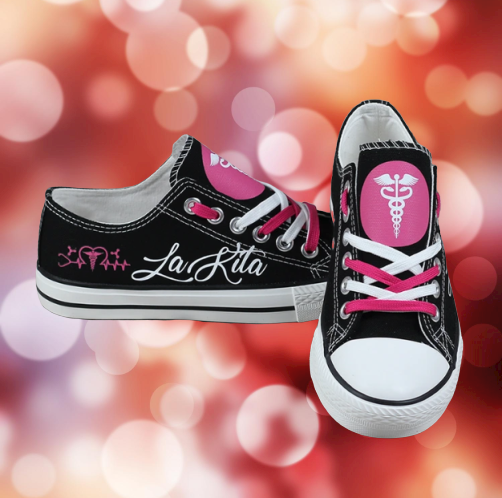 Nurse pink custom personalized name low top shoes 1