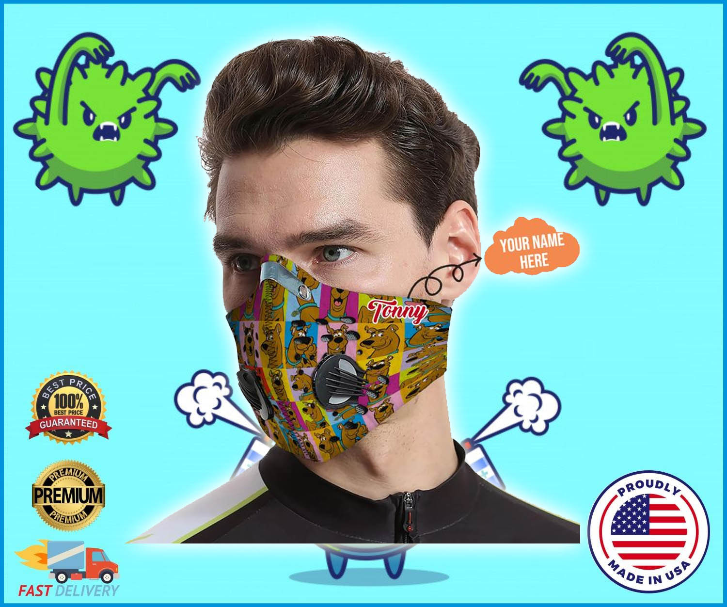 Scoopy doo custom Personalized name filter face mask 4
