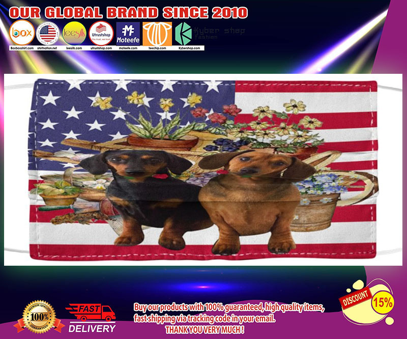 Dachshund American flag flower face mask