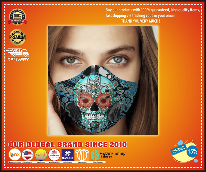 Day of the dead sugar skull filter carbon face mask 2