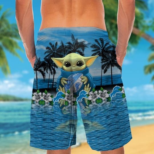 Detroit Lions Baby Yoda Hawaiian Shirt, Short3