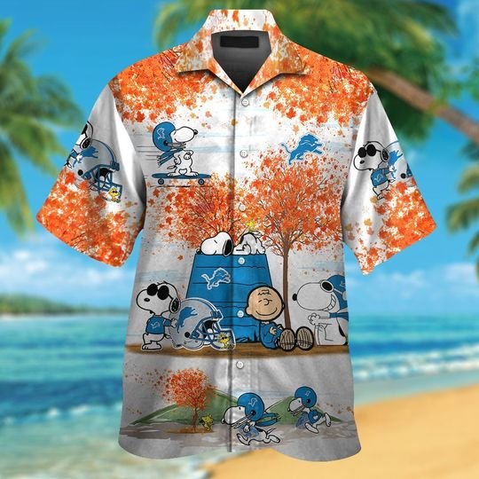 Detroit lions The Peanuts Snoopy autumn hawaiian shirt,short -BBS