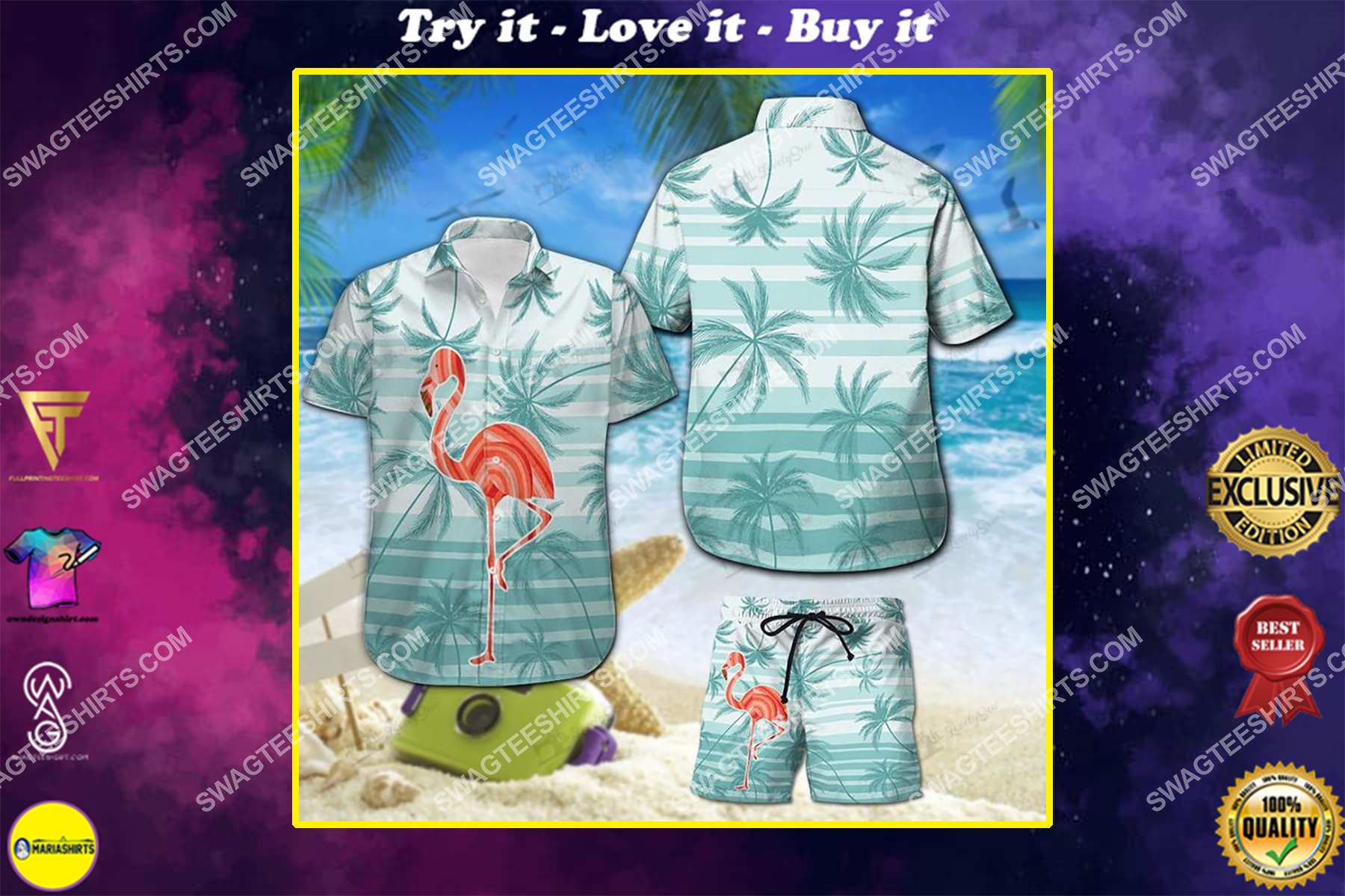 [special edition] Tropical flamingo and palm tree all over print hawaiian shirt – Maria