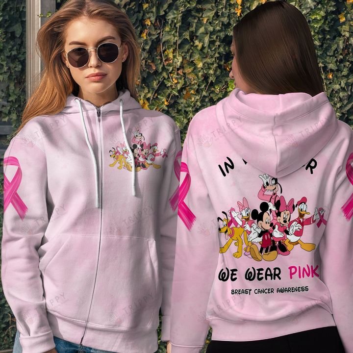 Disney In October We Wear Pink Breast Cancer Awareness 3D All Over Printed Shirt 2