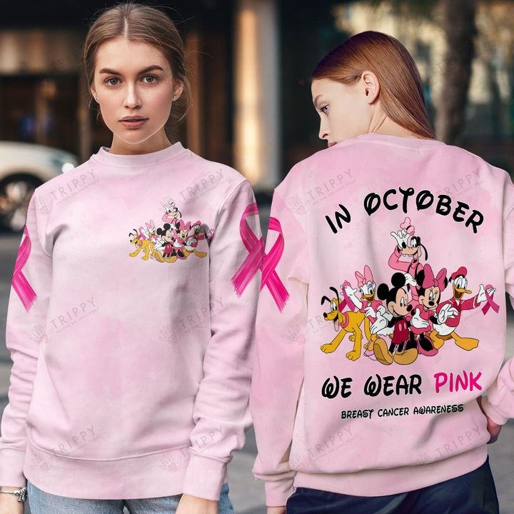 Disney In October We Wear Pink Breast Cancer Awareness 3D All Over Printed Shirt 3