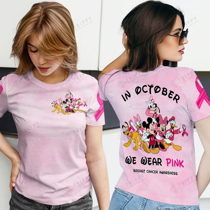 Disney In October We Wear Pink Breast Cancer Awareness 3D All Over Printed Shirt