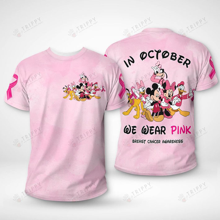 Disney In October We Wear Pink Breast Cancer Awareness 3D Hoodie, Shirt