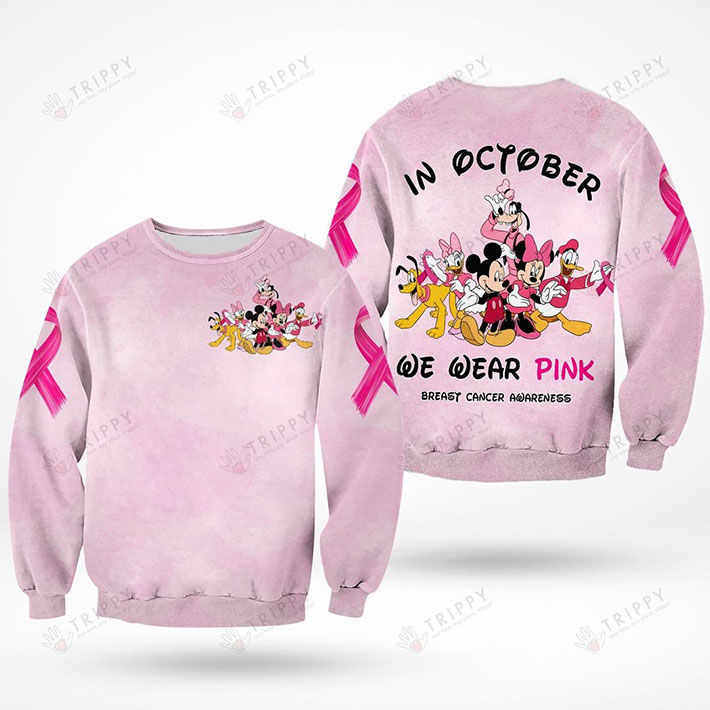 Disney In October We Wear Pink Breast Cancer Awareness 3D Hoodie, Shirt4