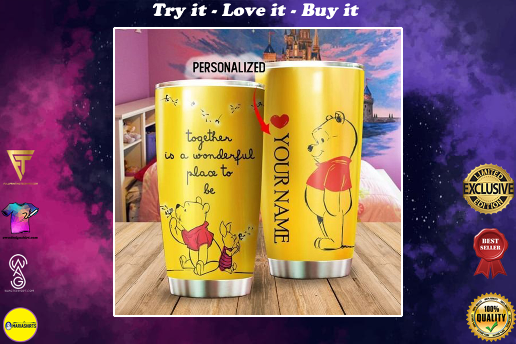 [special edition] custom name winnie the pooh and piglet tumbler – maria