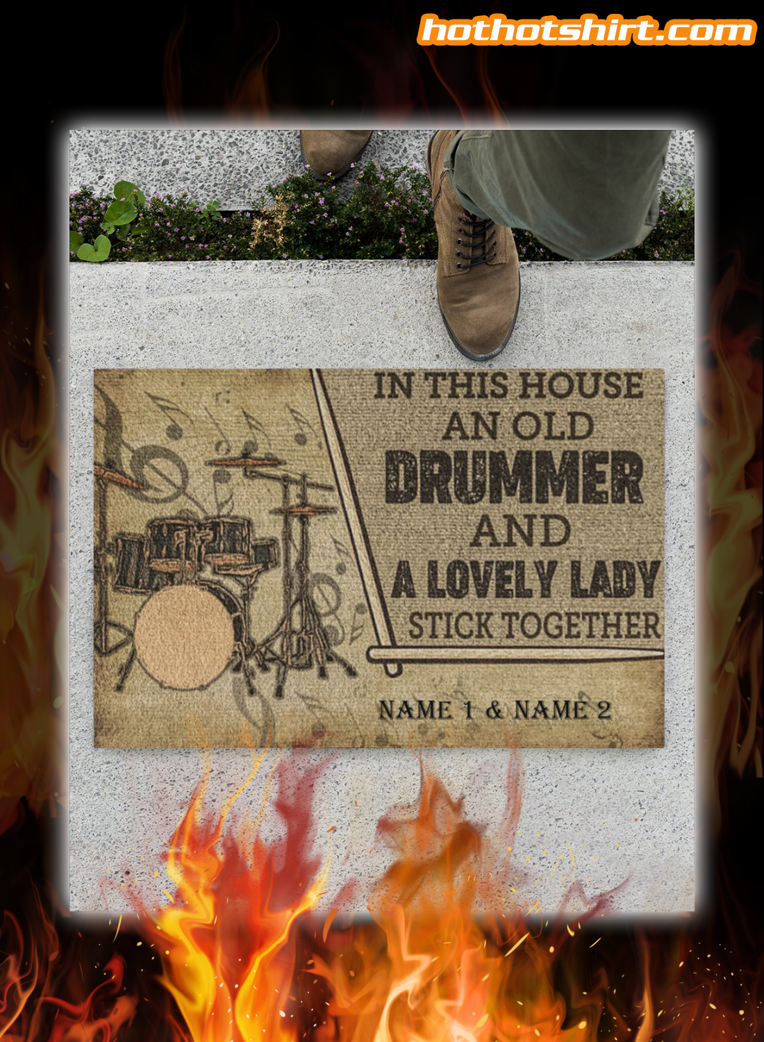 Drummer and a lovely lady stick together personalized doormat 1