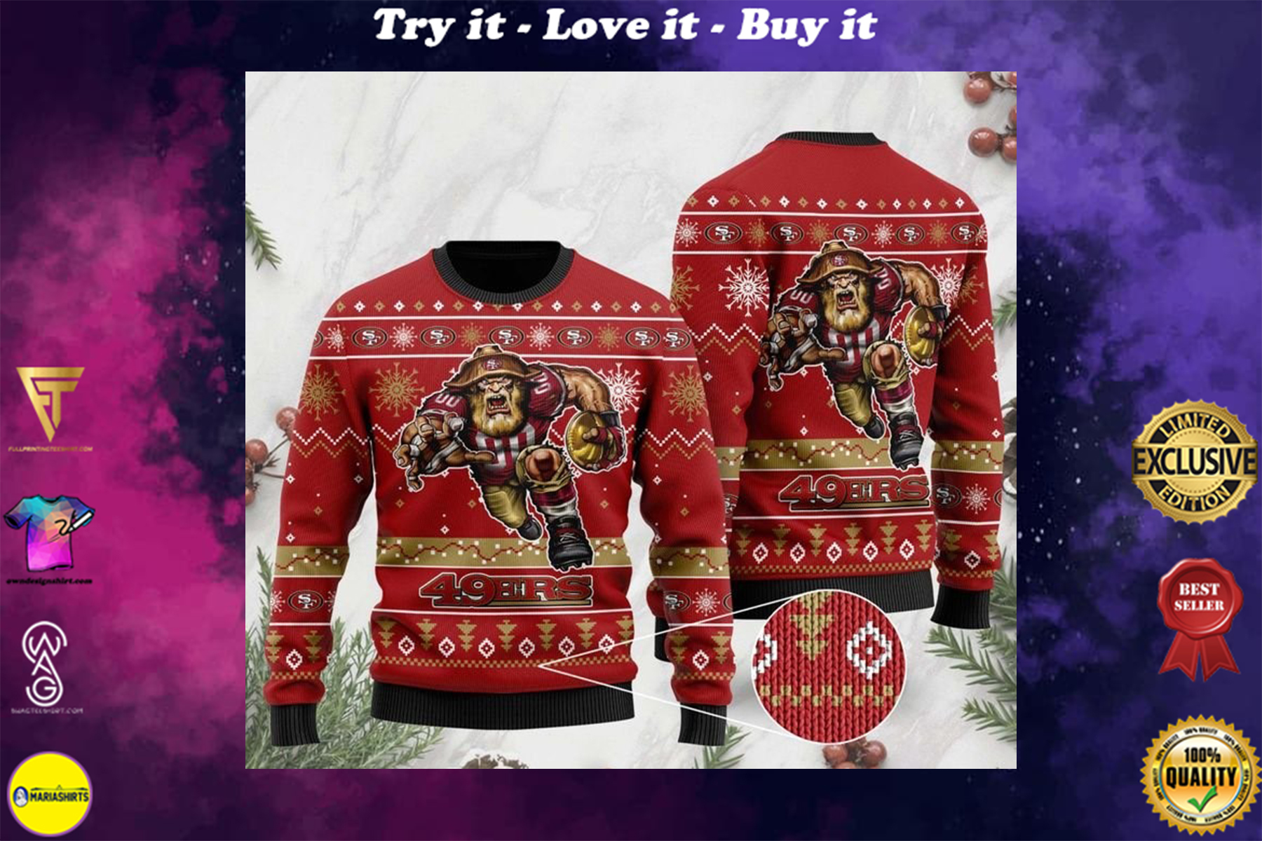 [special edition] the san francisco 49ers football team christmas ugly sweater – maria