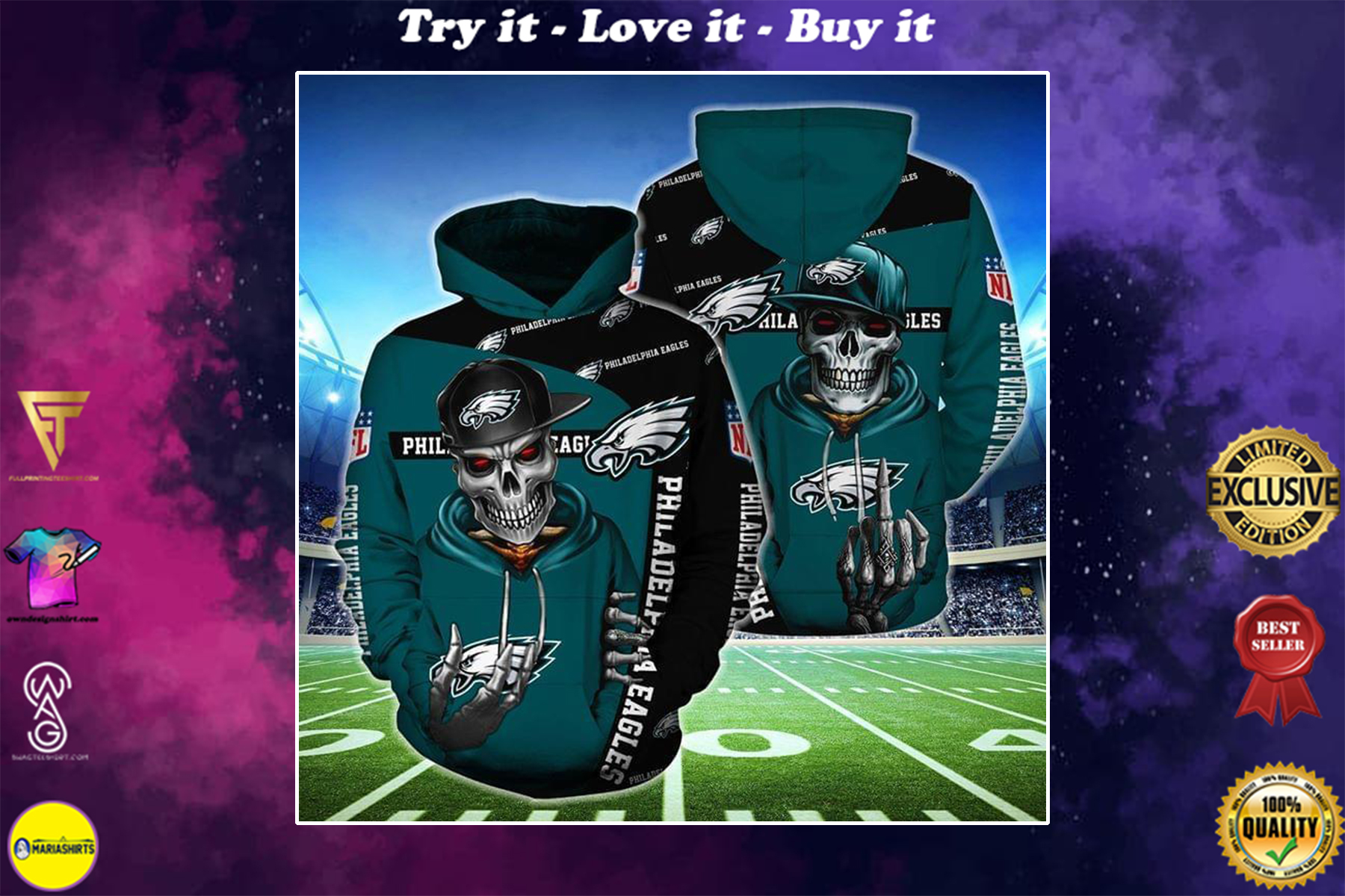 hip hop skull philadelphia eagles football team full over printed shirt
