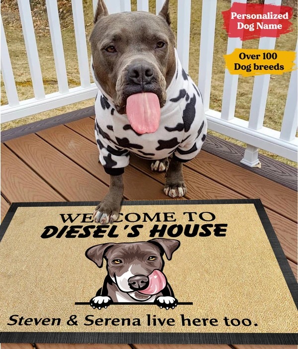 Personalized welcome to dog house doormat