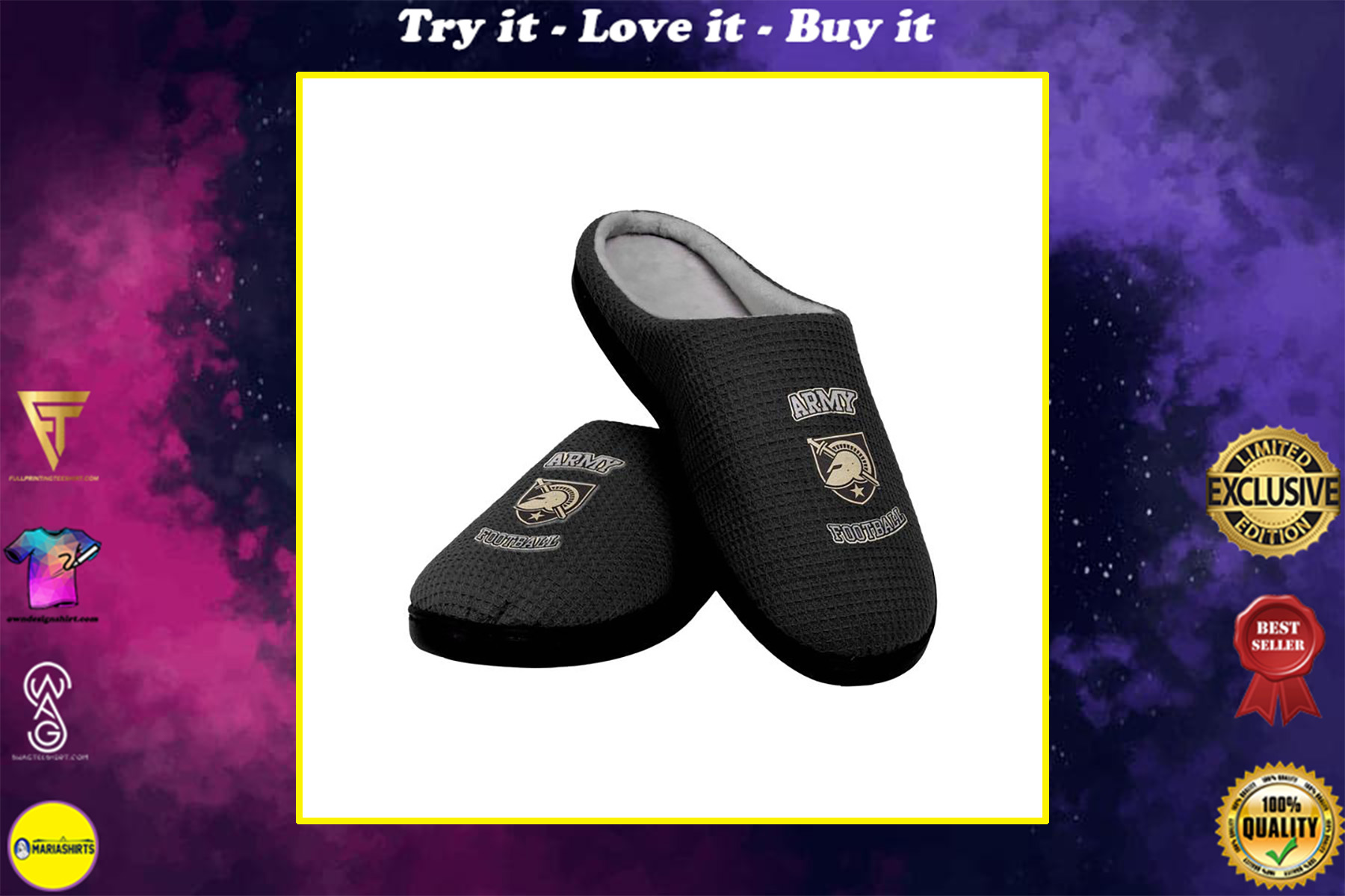[special edition] army black knights football full over printed slippers – maria