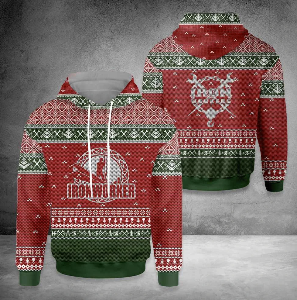 Ironworker all over printed 3D ugly christmas hoodie