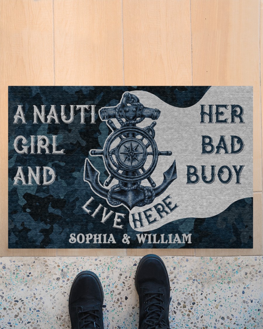 Personalized Sailor Nauti Girl And Her Bad Buoy Live Here Doormat – Hothot 100421