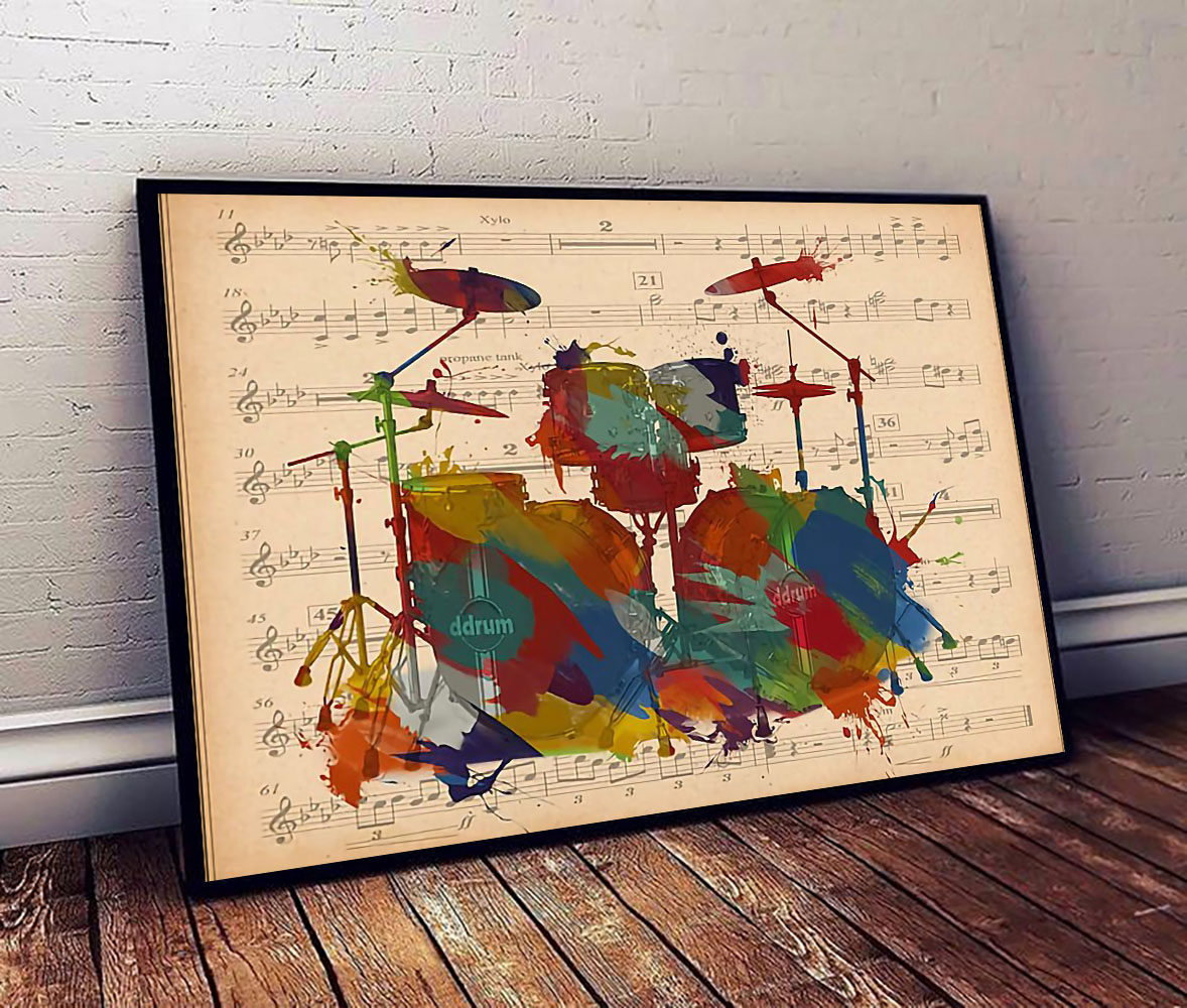 Drums music sheet drums watercolor poster – maria