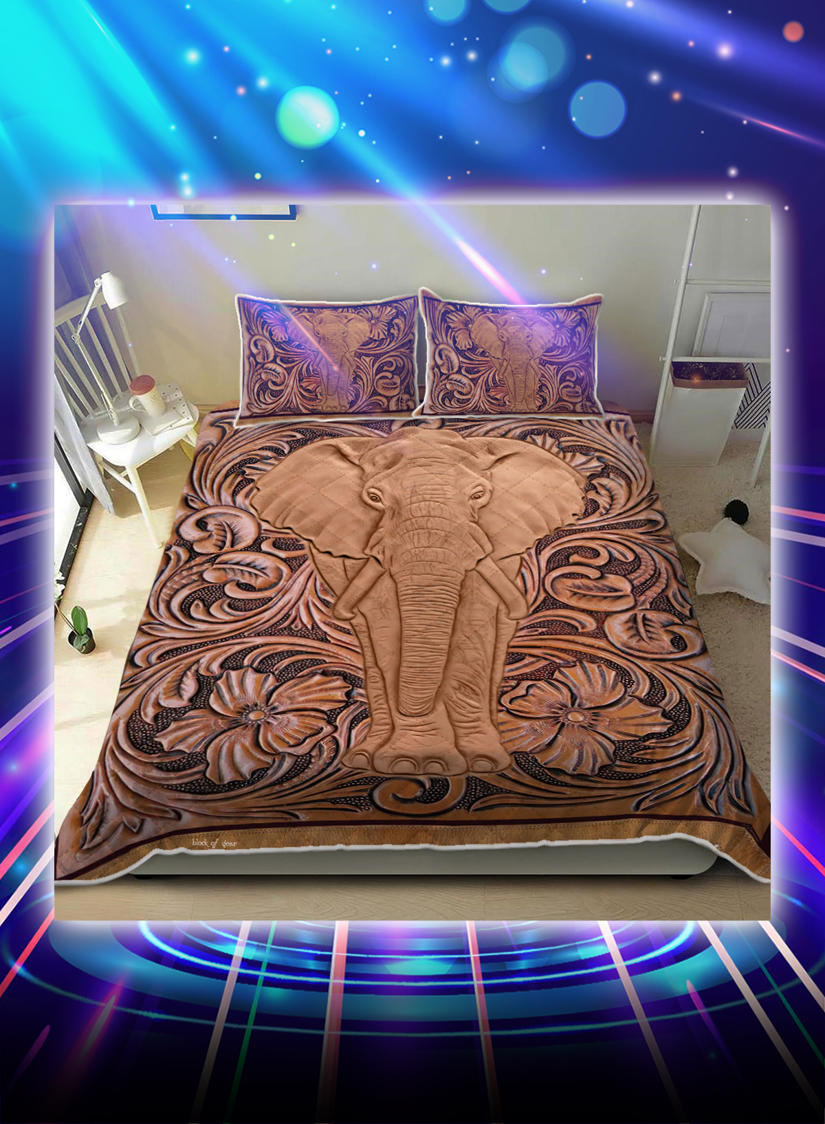 Elephant wood sculpture bed set